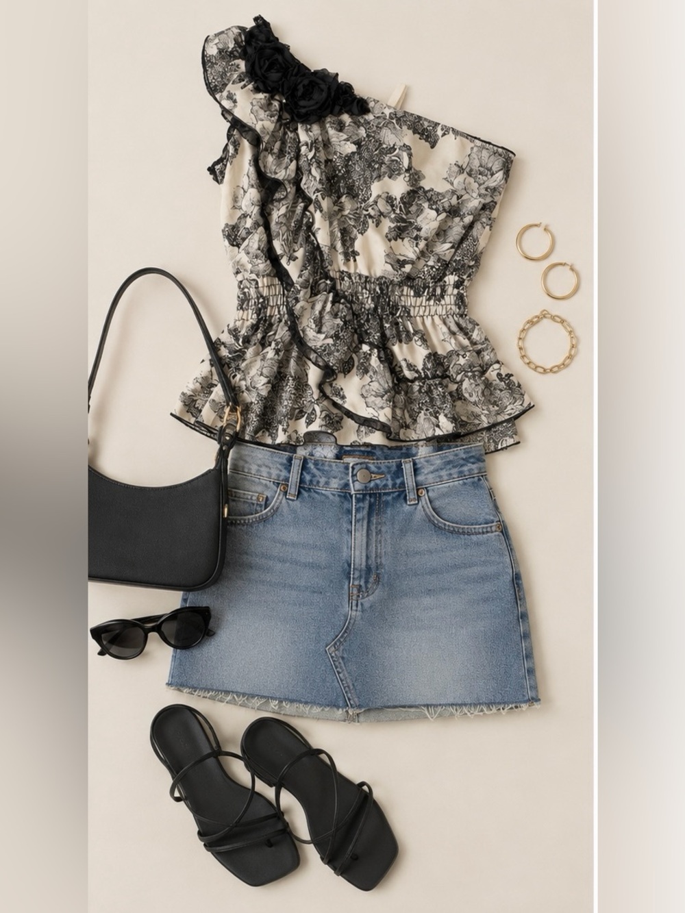 Studio Y One Shoulder Floral Smocked Ruffle Blouse